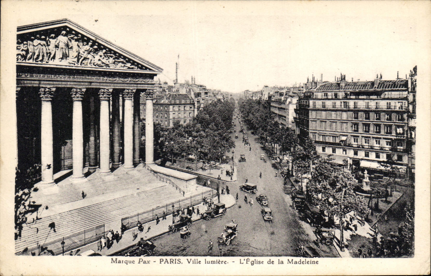 CPA Marque Pax Paris Ville Lumiere l'eglise de la Madeleine