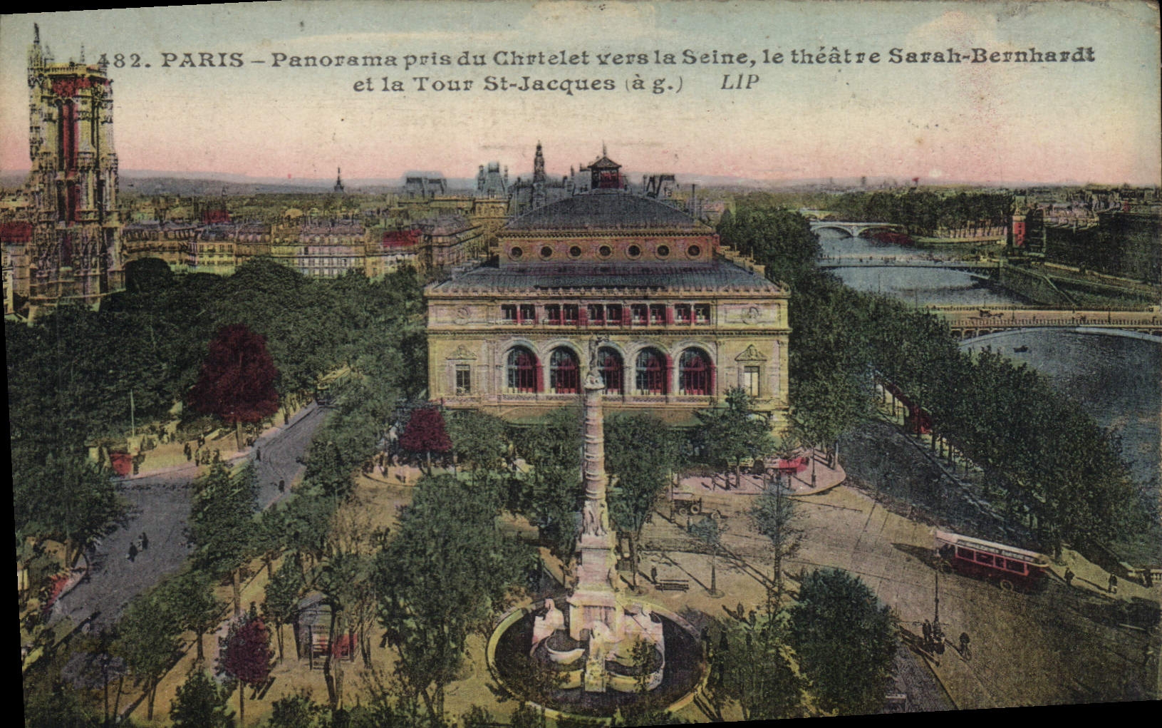 CPA Paris panorama pris du Chartelet vers la Seine le Theatre Sarah Bernhardt et la Tour St Jacques