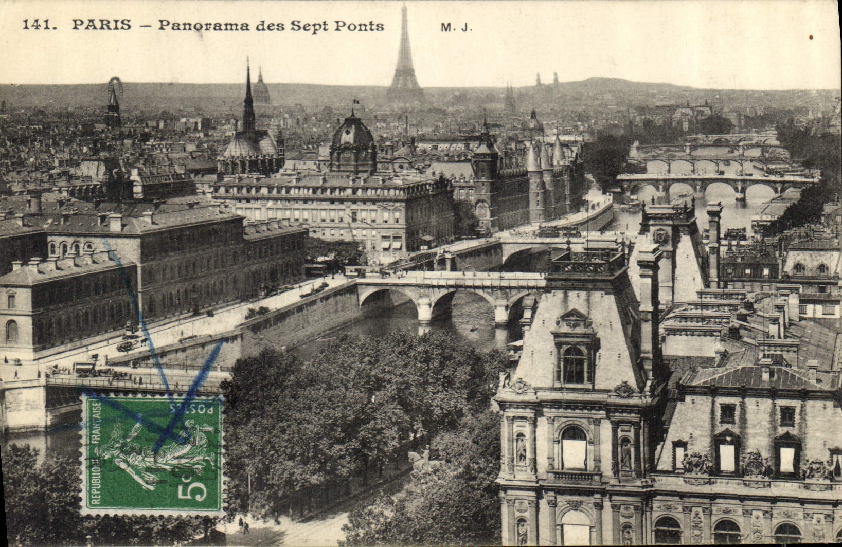 CPA Paris panorama des Sept Ponts Tour Eiffel