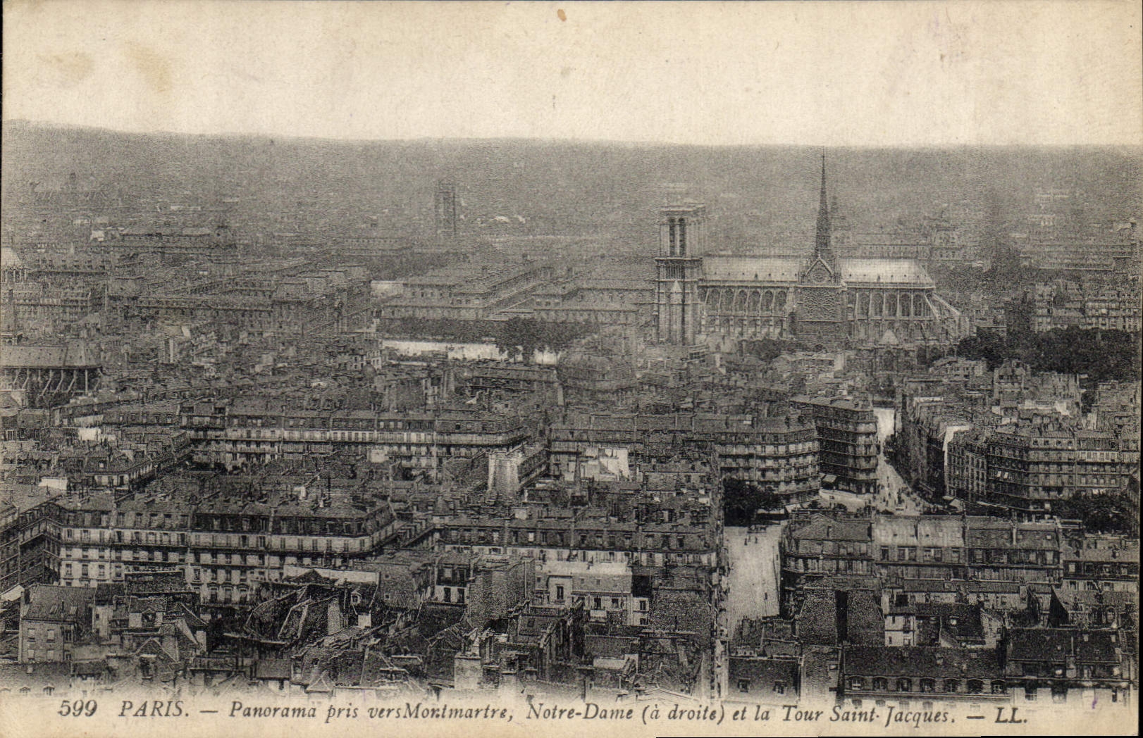 CPA Paris panorama pris vers Montmartre Notre Dame a droite et la Tour Saint Jacques 
