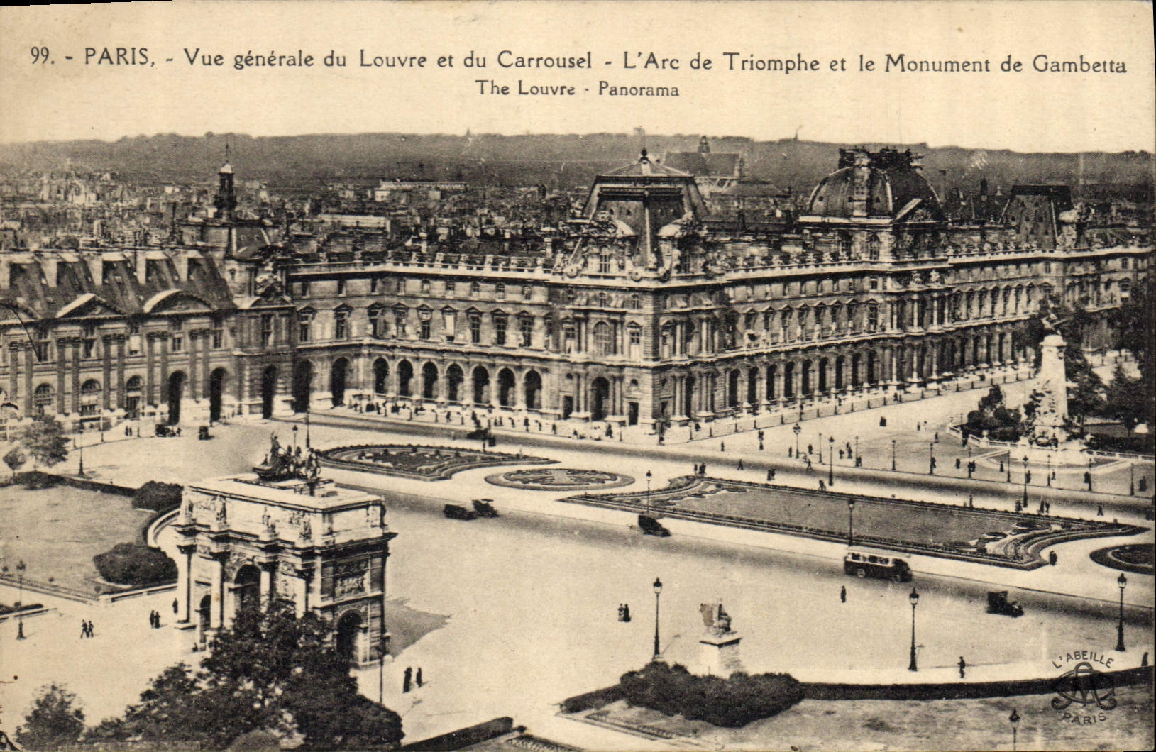 CPA Paris vue generale du Louvre et du Carrousel l'Arc de Triomphe et le Monument de Gambetta