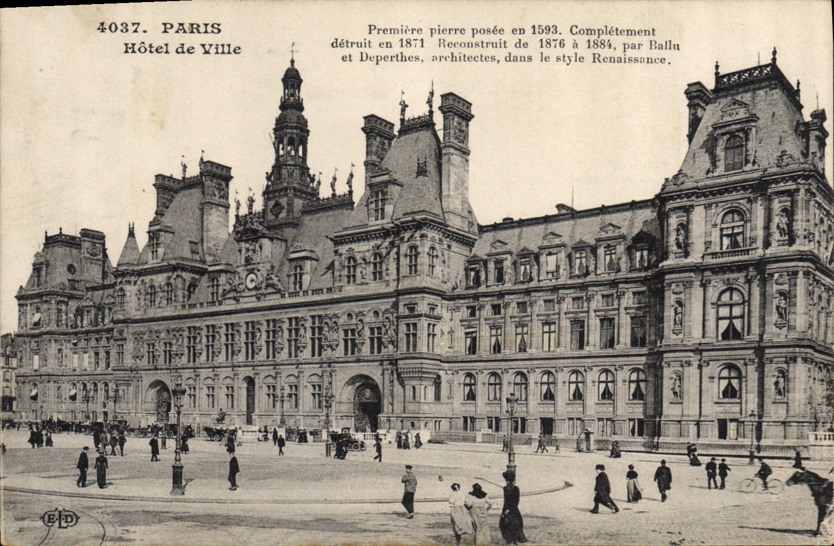 CPA Paris hotel de Ville premiere Pierre posee en 1593 completement detruit en 1871 