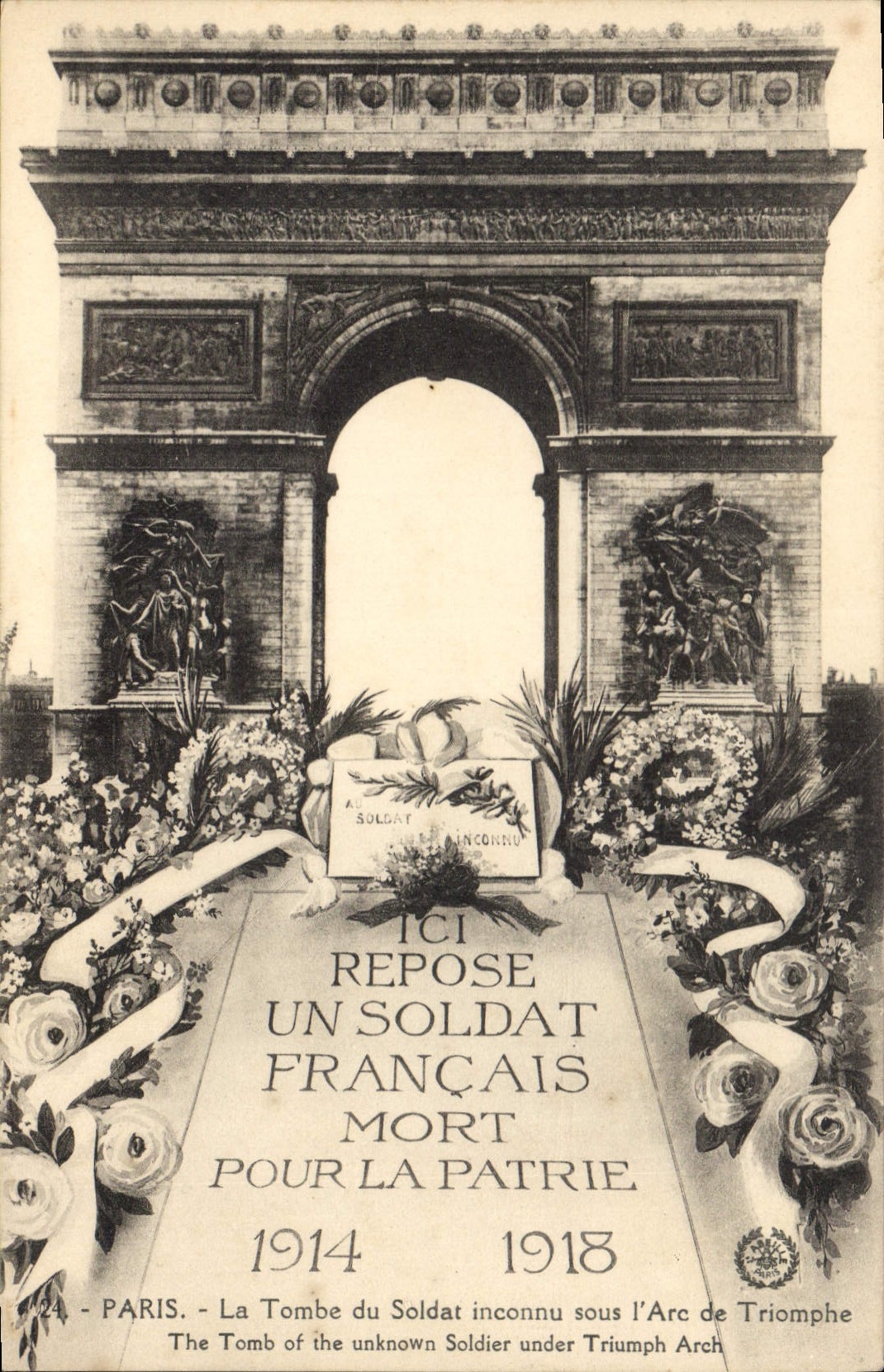 CPA Paris le Tombe du Soldat Inconnu sous l'Arc de Triomphe 