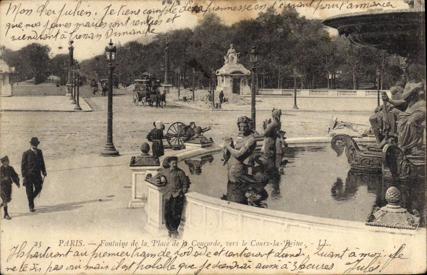 CPA Paris Fontaine de la Place de la Concorde vers le Cours la Reine