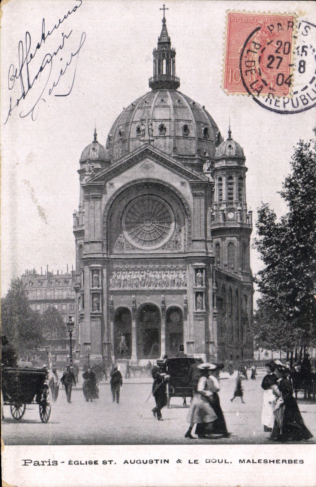 CPA Paris Eglise St Augustin et le Boul Malesherbes