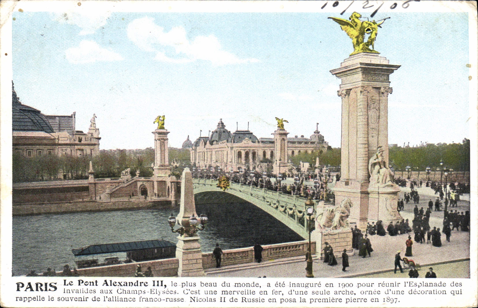 CPA Paris le Pont Alexandre III le Plus Beau du Monde a ete Inaugure en 1900 pour reunir l'Esplanade