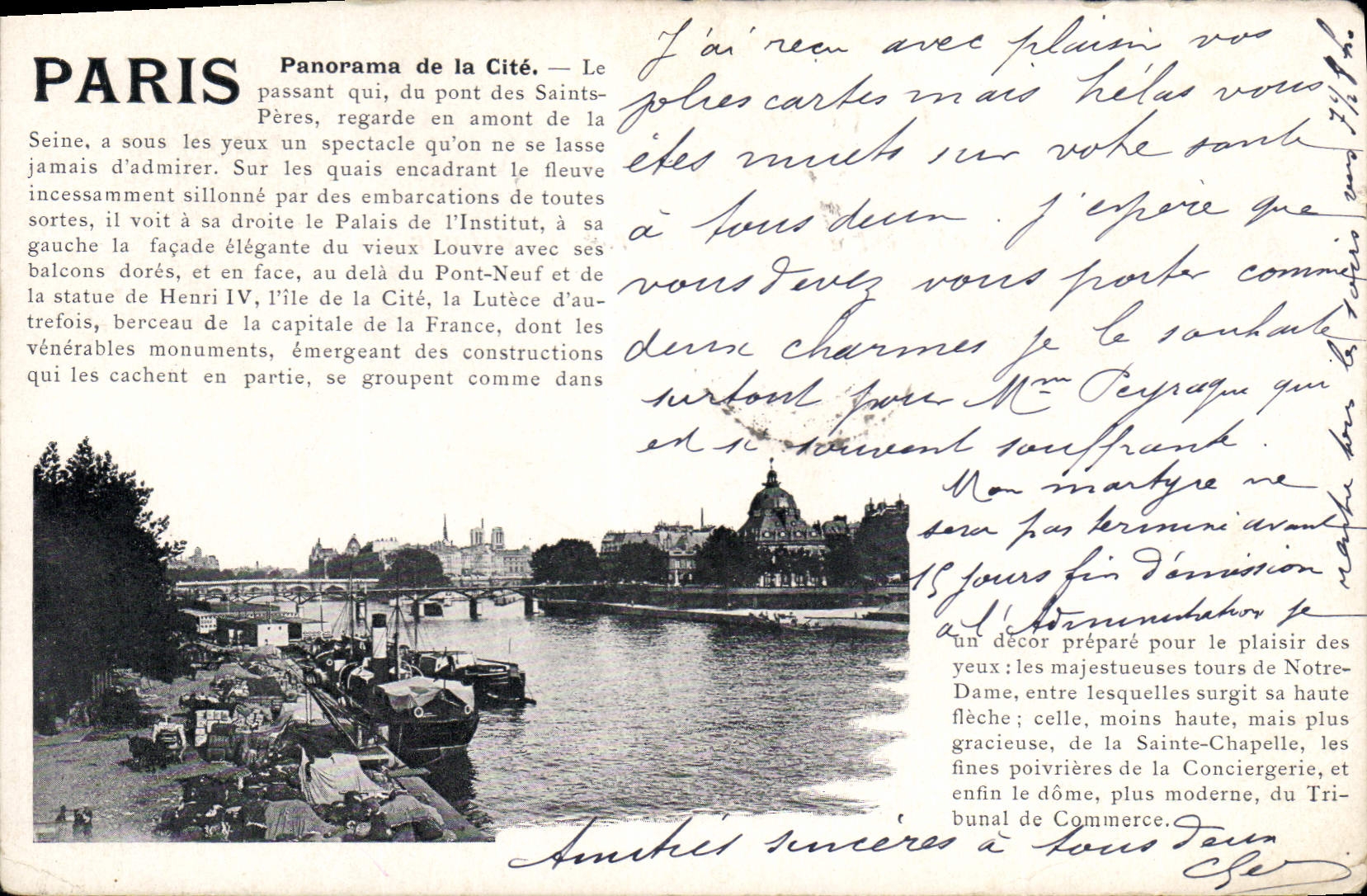 CPA Paris Panorama de la Cite le Passant Qui du Pont des Saints Peres regarde au amont de la Seine 