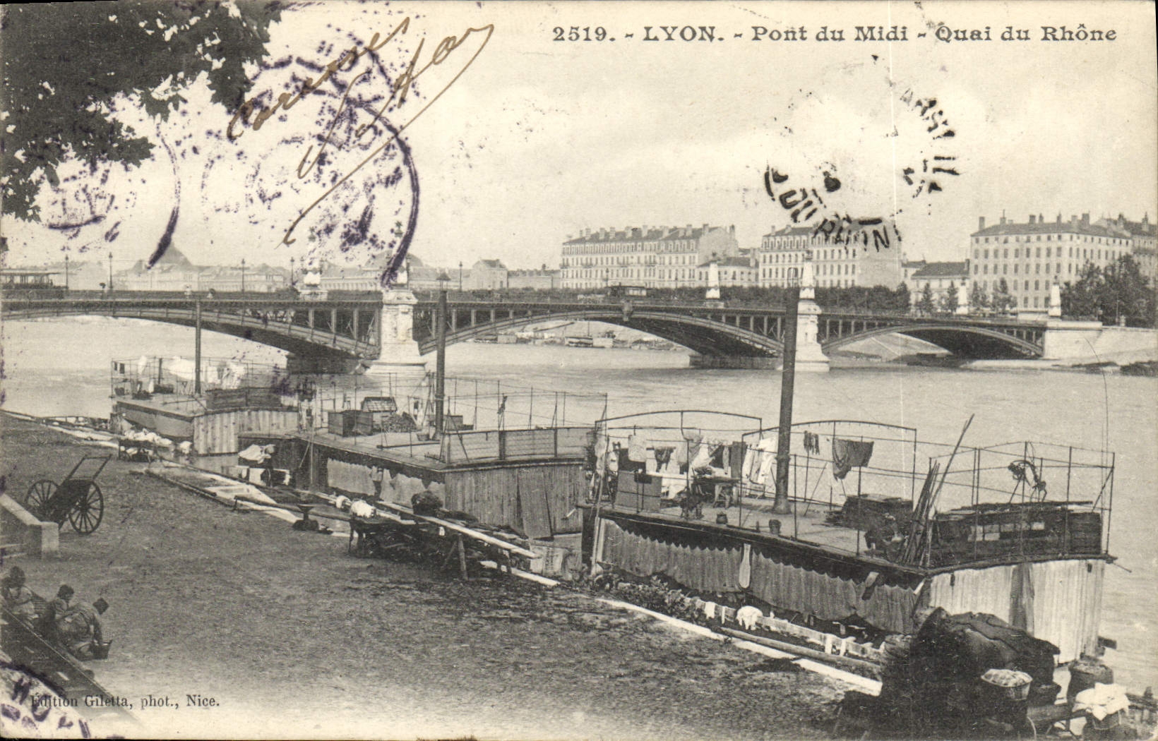 CPA Lyon Pont du Midi Quai du Rhone Bateau
