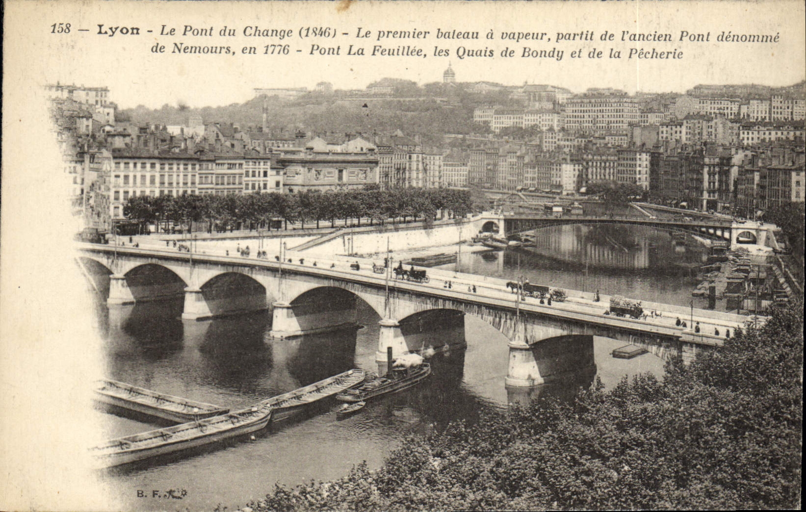 CPA Lyon Le Pont du Change Le premier bateau a vapeur