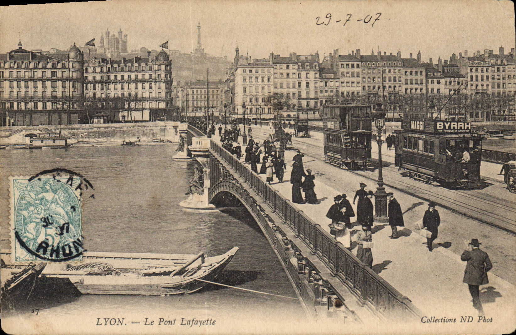 CPA Lyon Le Pont Lafayette Tramway Byrrh