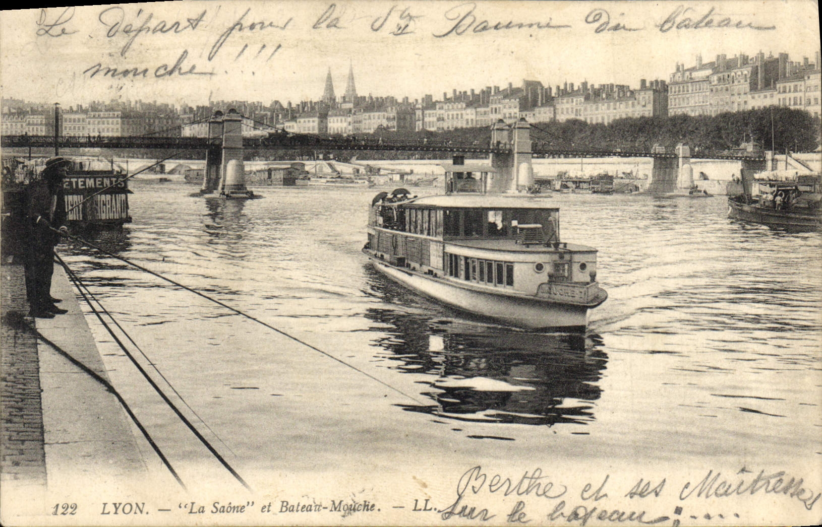 CPA Lyon La Saone et Bateau Mouche Peche Pecheur