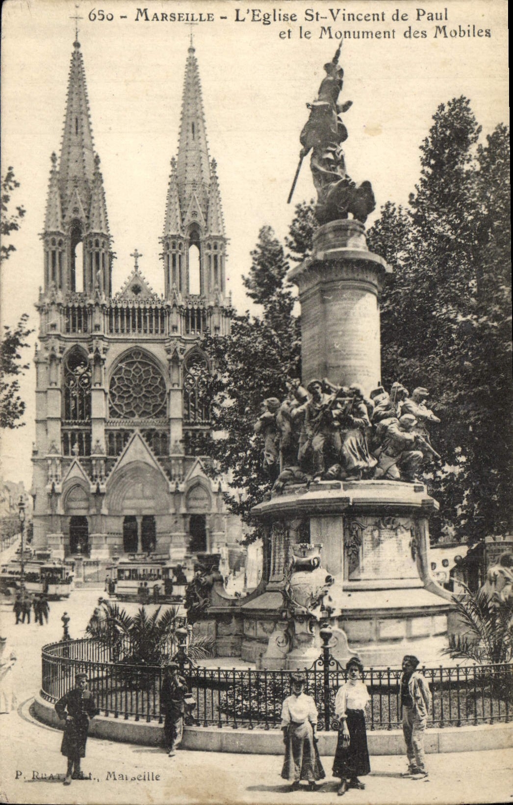 CPA Marseille L'Eglise St Vincent de Paul et le Monument des Mobiles 