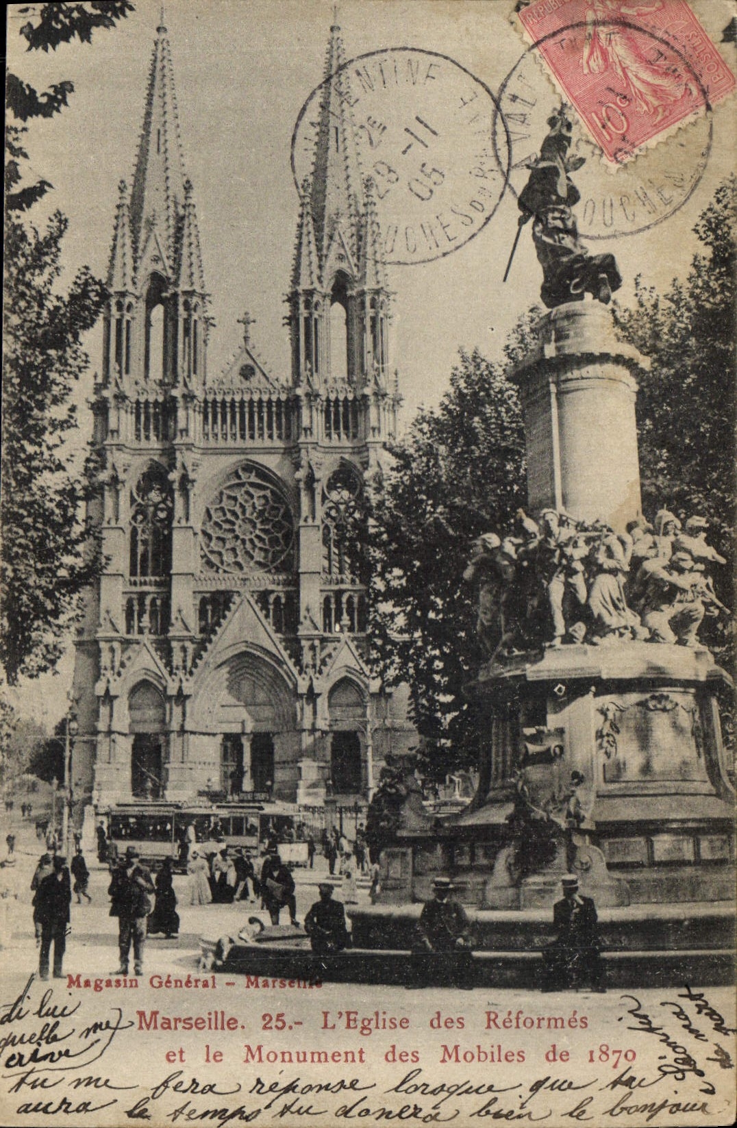 CPA Marseille L'Eglise des Reformes et le Monument des Mobiles de 1870 