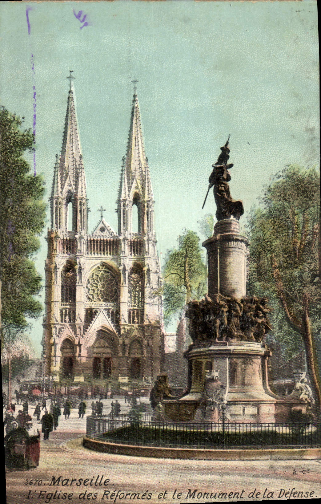 CPA Marseille L'Eglise des Reformes et le Monument de la Defense