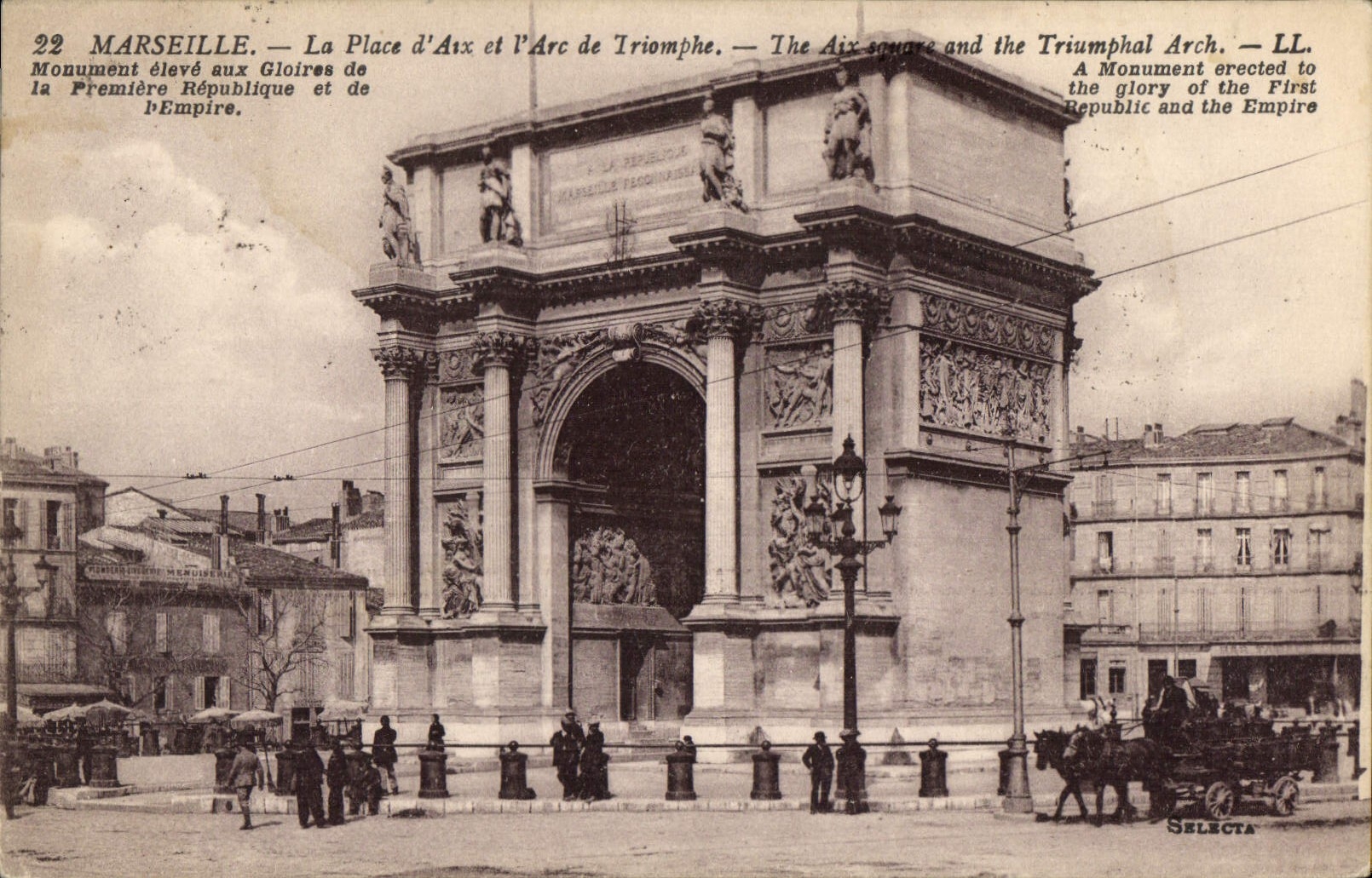 CPA Marseille La Place d'Aix et l'Arc de Triomphe 