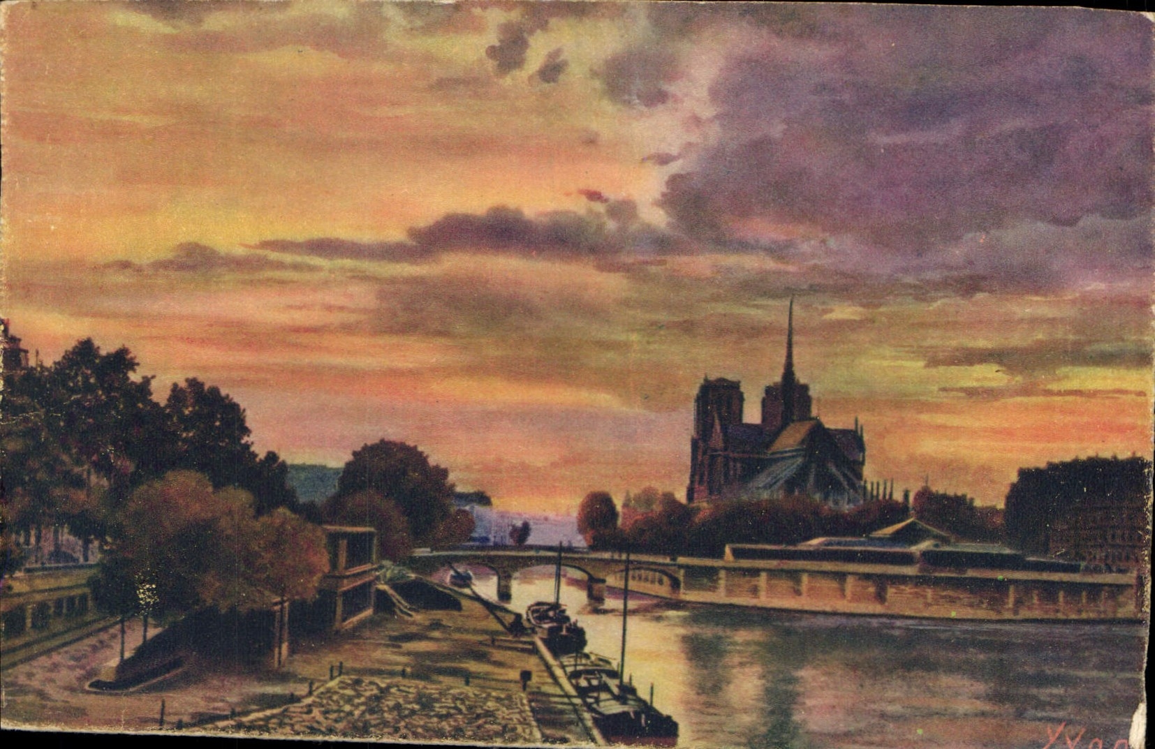 CPA Paris Crepuscule sur Notre Dame 