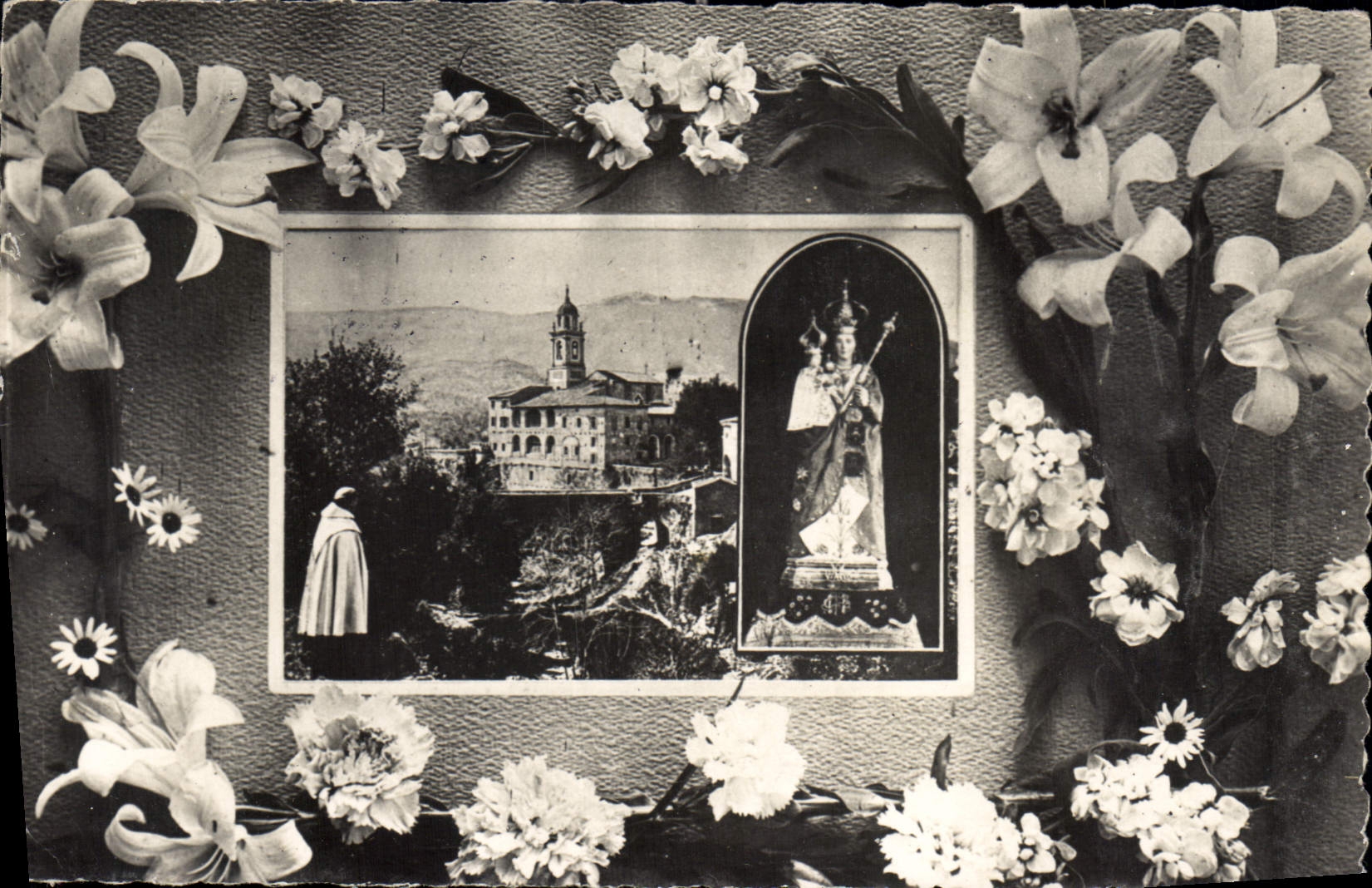 CPA bis De Notre Dame de Laghet recevez ces Fleurs 