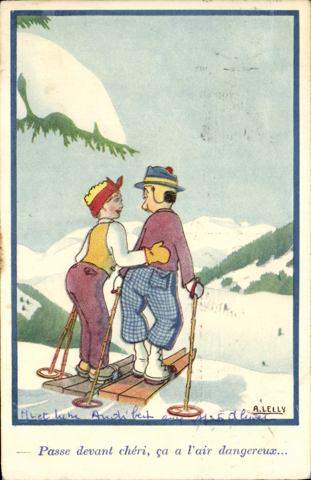 CPA Passe devant cheri ca a l'air dangeroux Ski