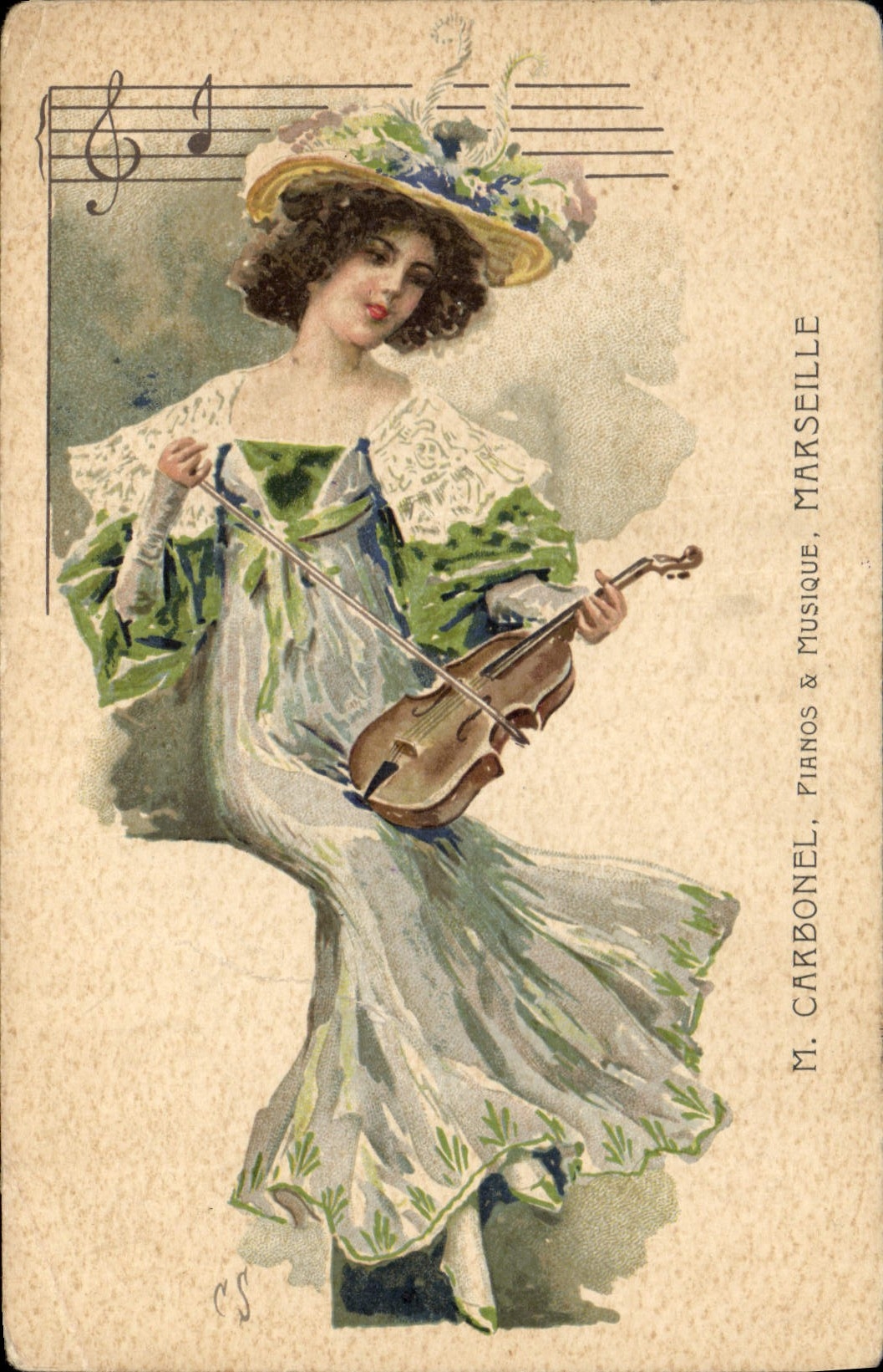 CPA M Carbonel Pianos Musique Marseille Femme Violon