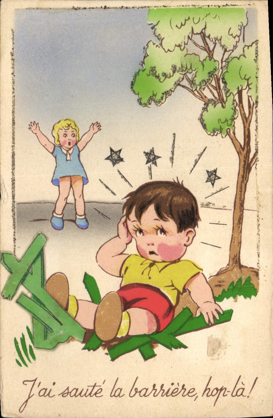 CPA J'ai saute la barriere hop la 
