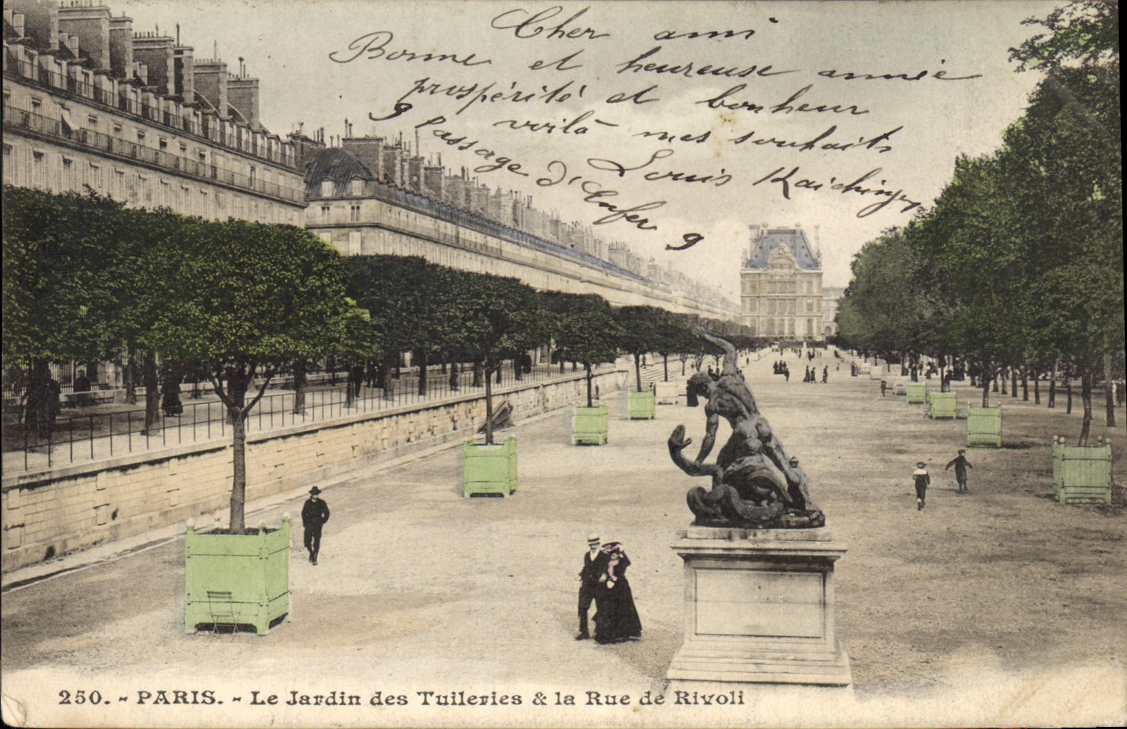 CPA Paris le Jardin des Tuileries et la Rue de Rivoli