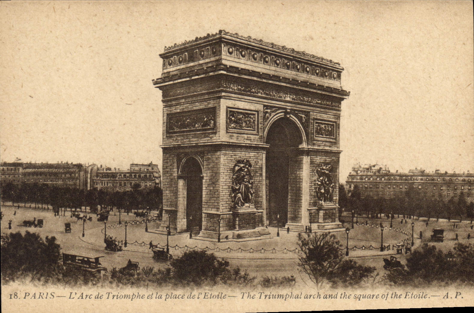 CPA Paris l'Arc de Triomphe et la Place de l'Etoile 