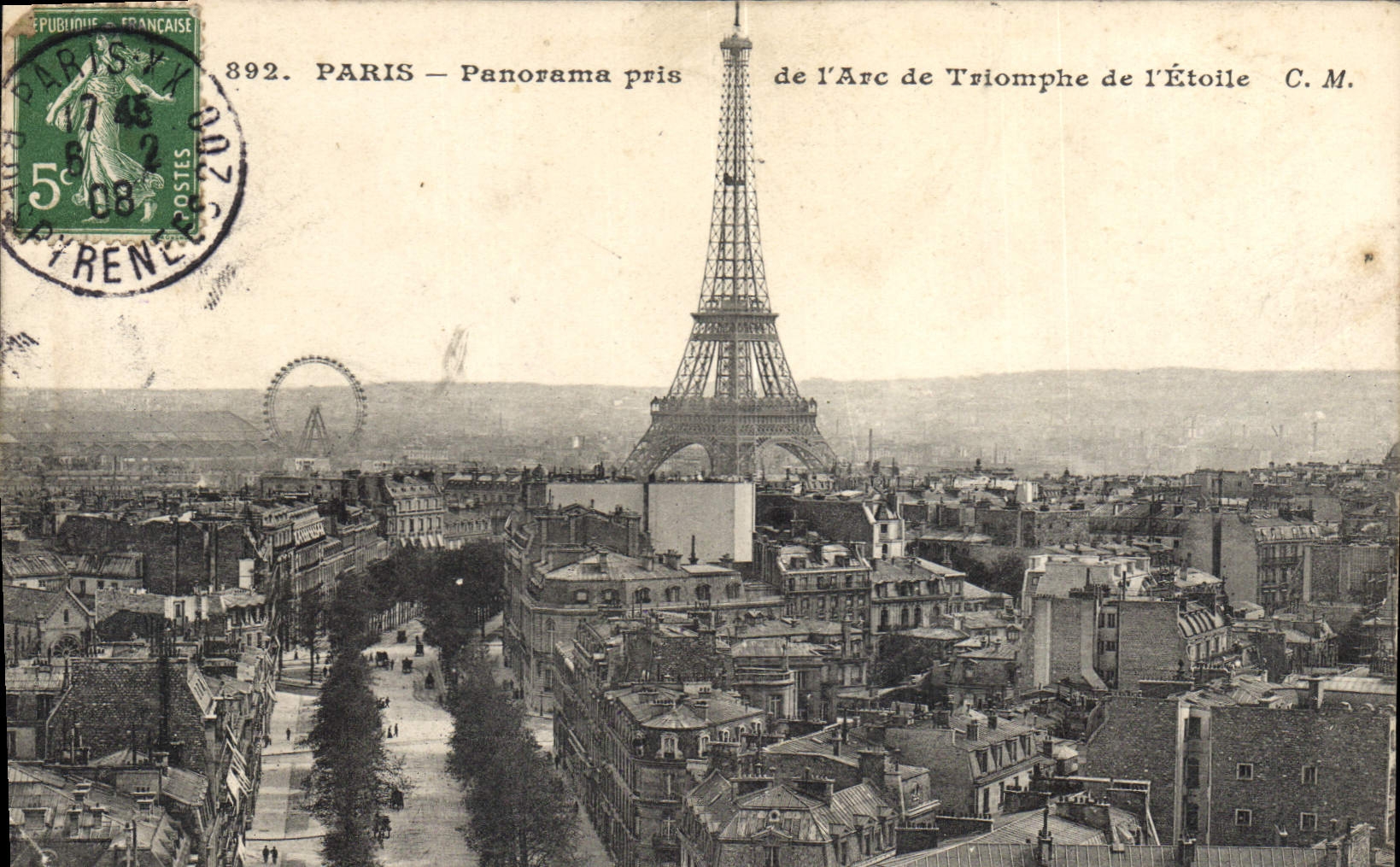 CPA Paris Panorama pris de l'Arc de Triomphe de l'Etoile Tour Eiffel