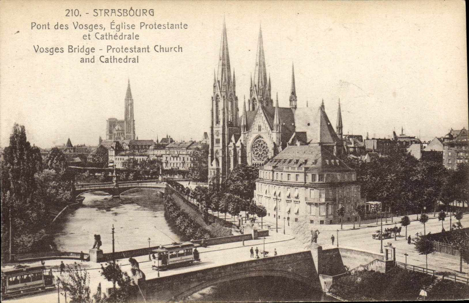CPA Strasbourg Pont des Vosges Eglise Protestante et Cathedrale 