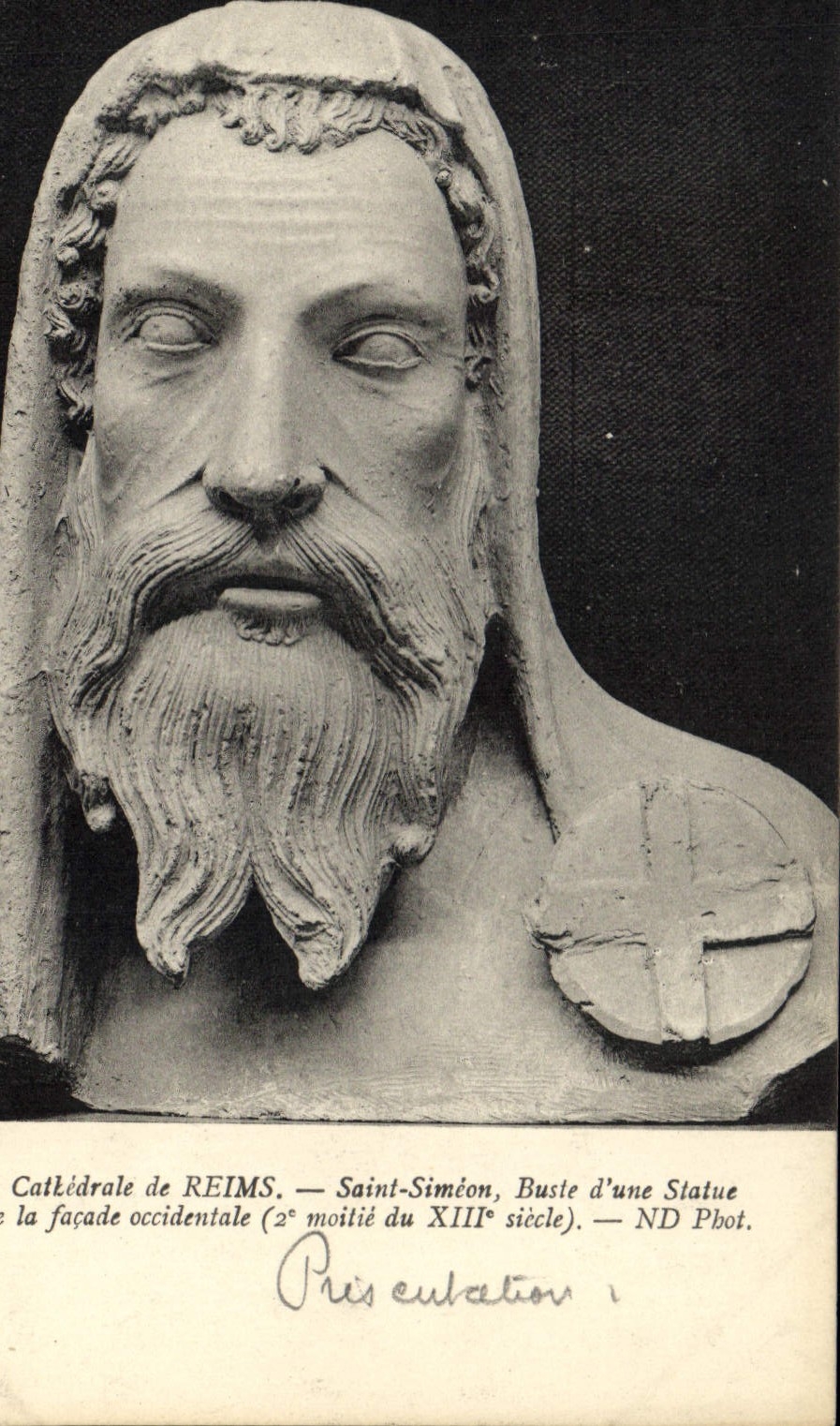 CPA Cathedrale de Reims Saint nSimeon Buste d'une Statue de la facade occidentale