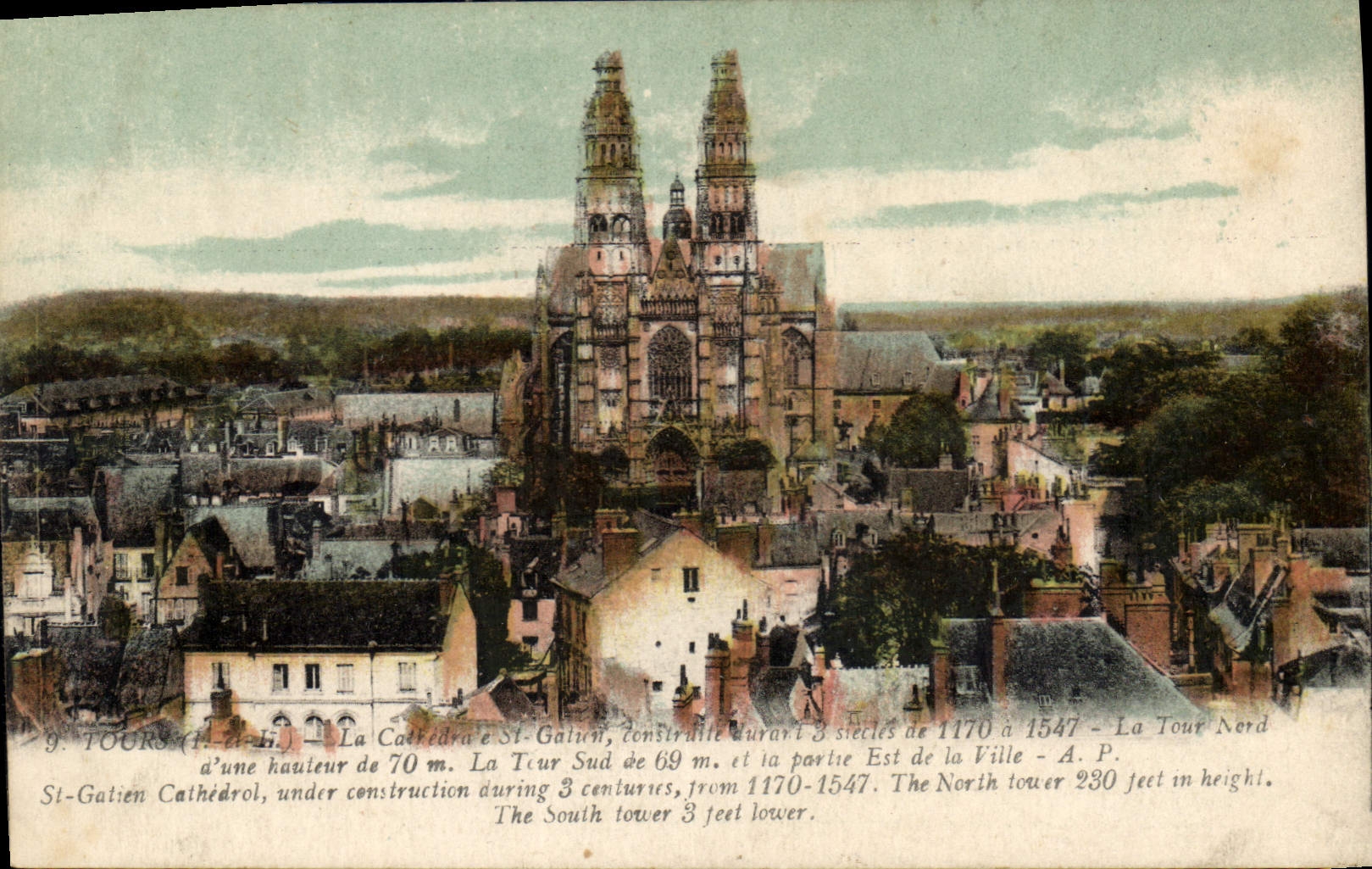 CPA Tours La Cathedrale St Gatien La Tour Sud et la partie Est de la Ville