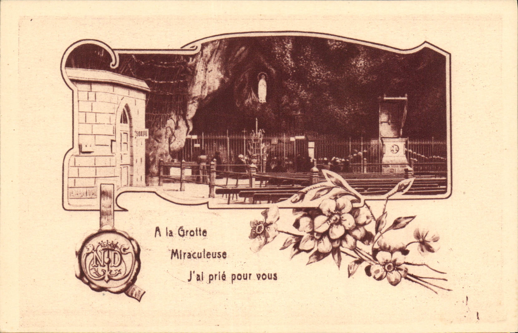 CPA A la Grotte Miraculeuse J'Al prie pour vous Lourdes 