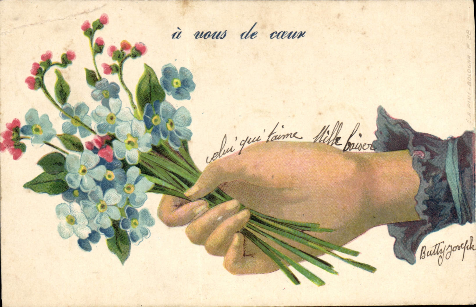 CPA A vous de coeur Fleurs Main