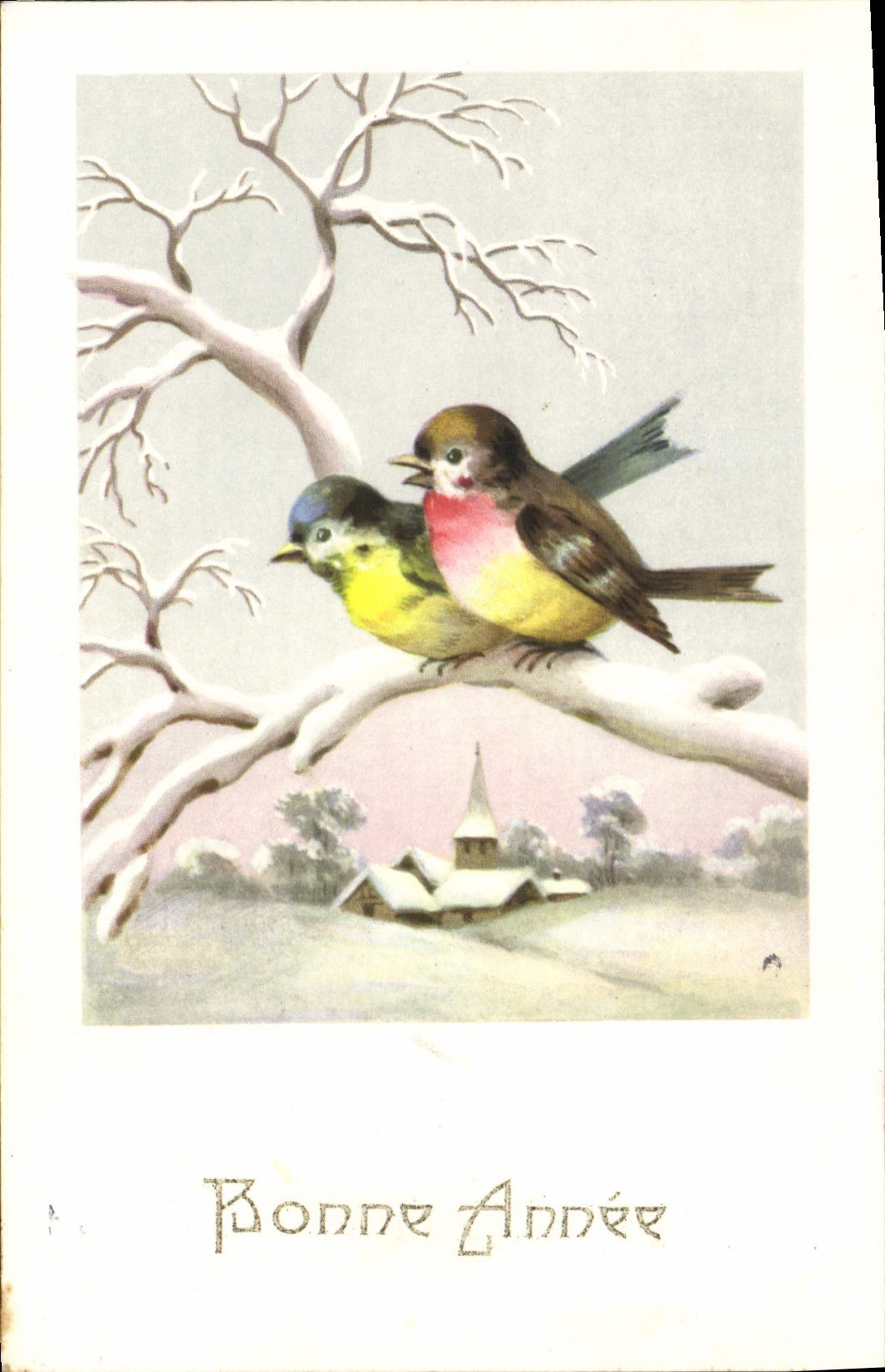 CPA Bonne Annee Oiseaux