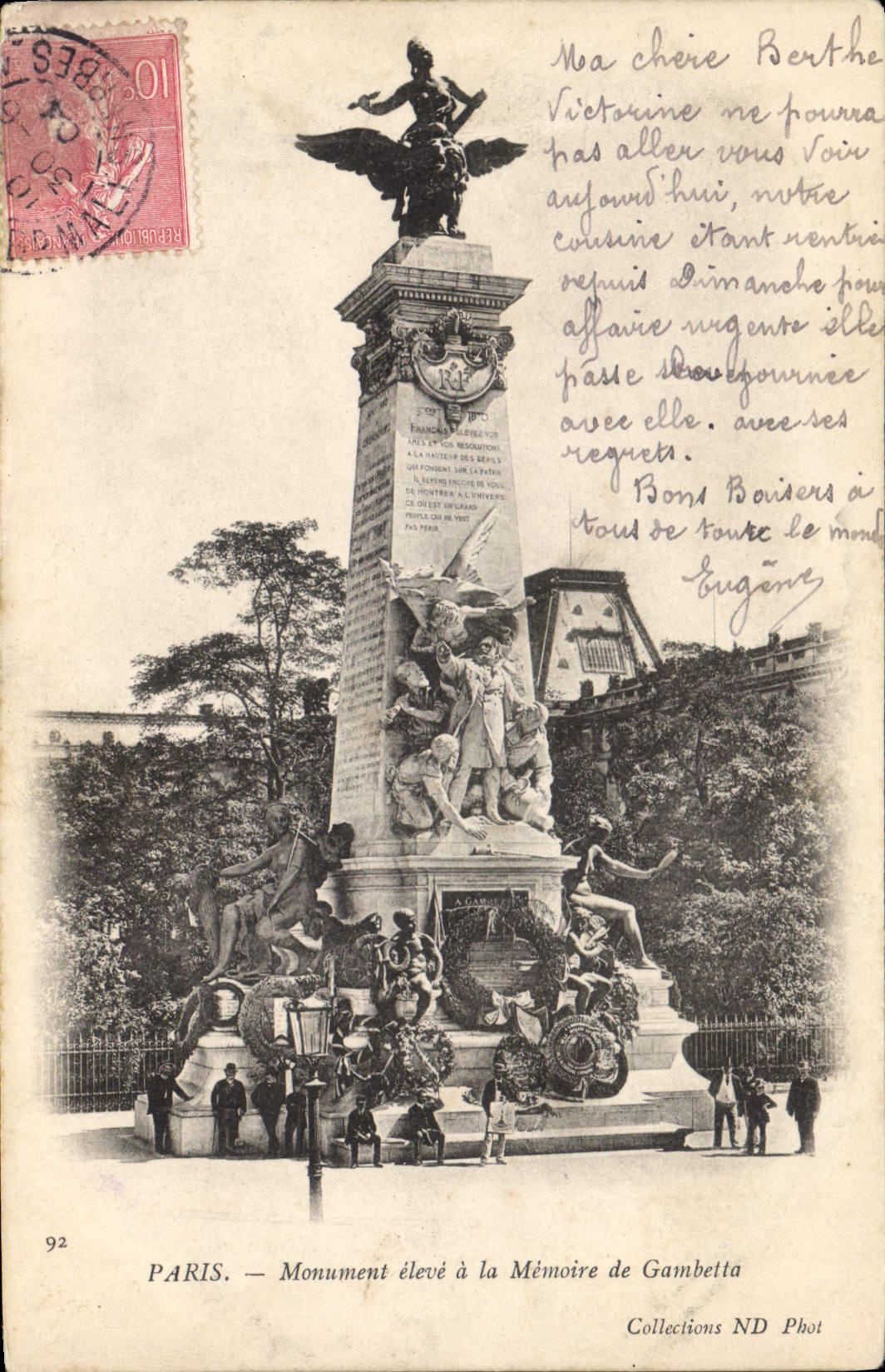 CPA Paris Monument eleve a la Memoire de Gambetta