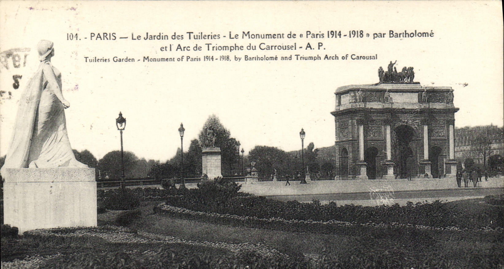 CPA Paris Le Jardin des Tuileries Le Monument de Paris 1914 1918