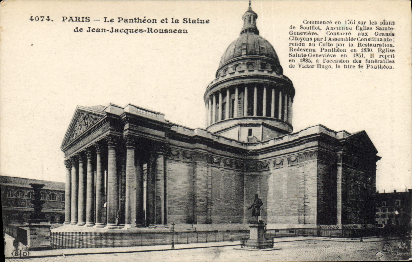 CPA Paris Le Pantheon et la Statue de Jean Jacques Rousseau