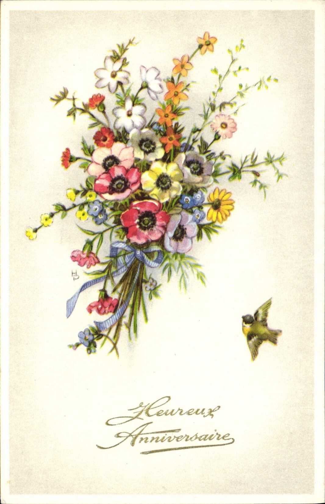 CPA Heureux Anniversaire Fleurs