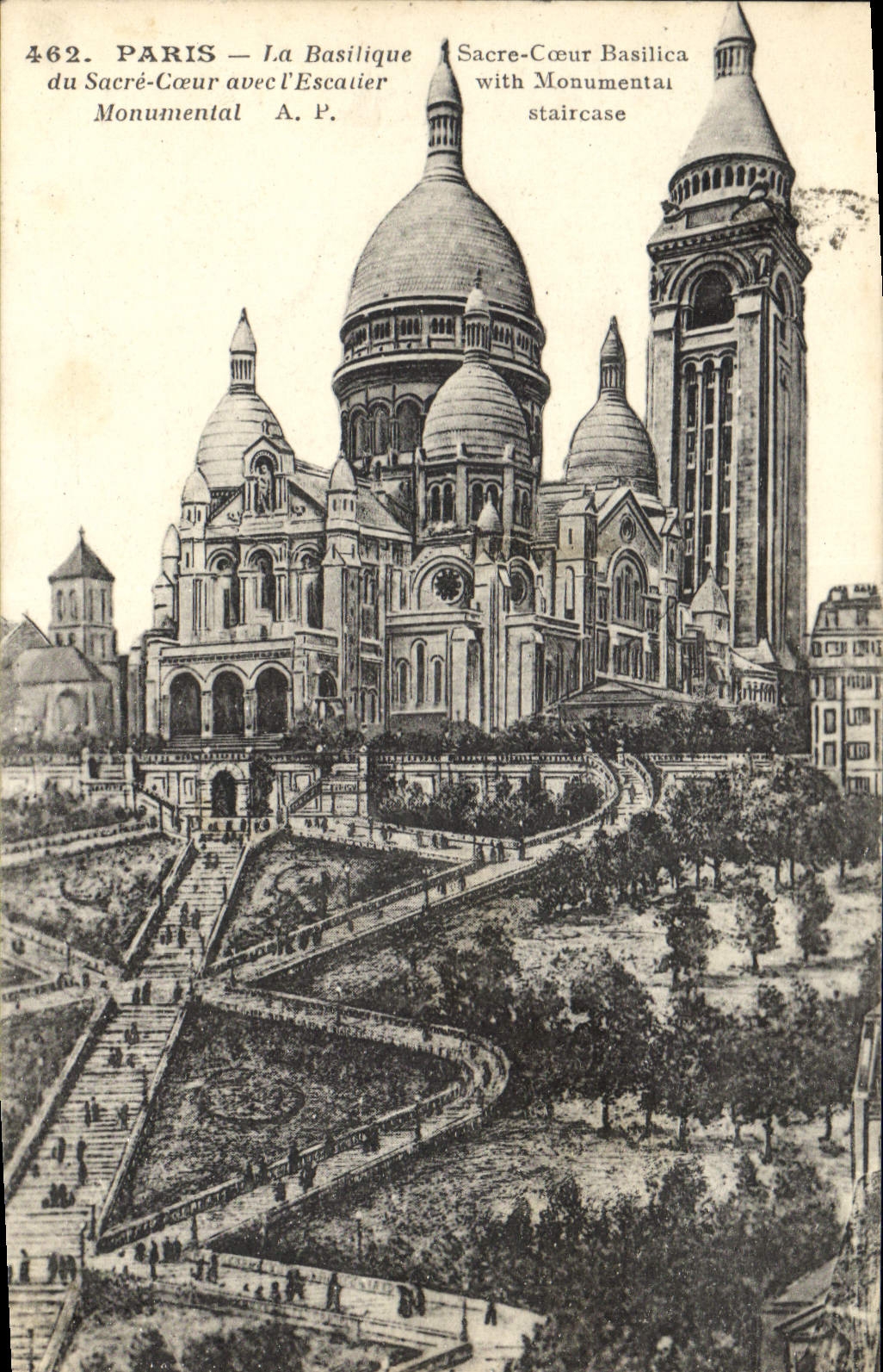 CPA Paris la Basilique du Sacre Coeur avec l'Escalier Monumentale