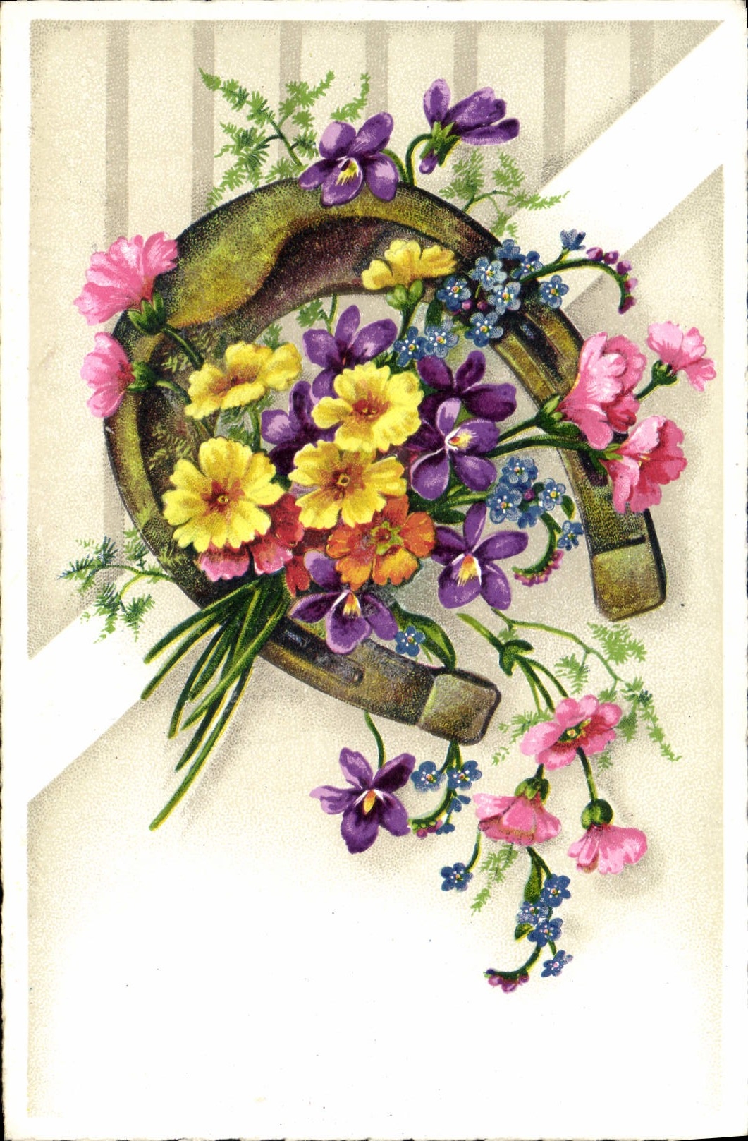 CPA Fantaisie Fleurs Fer a cheval