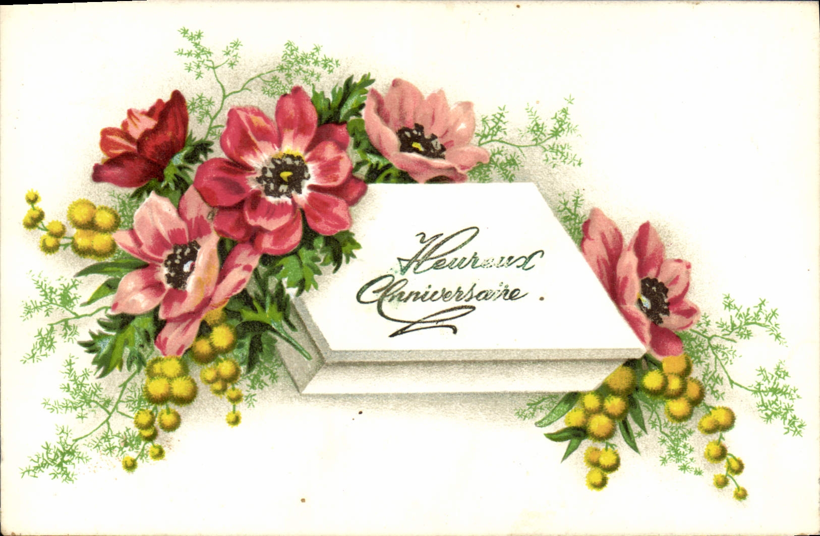 CPA Heureux Anniversaire Fleurs Fer a cheval