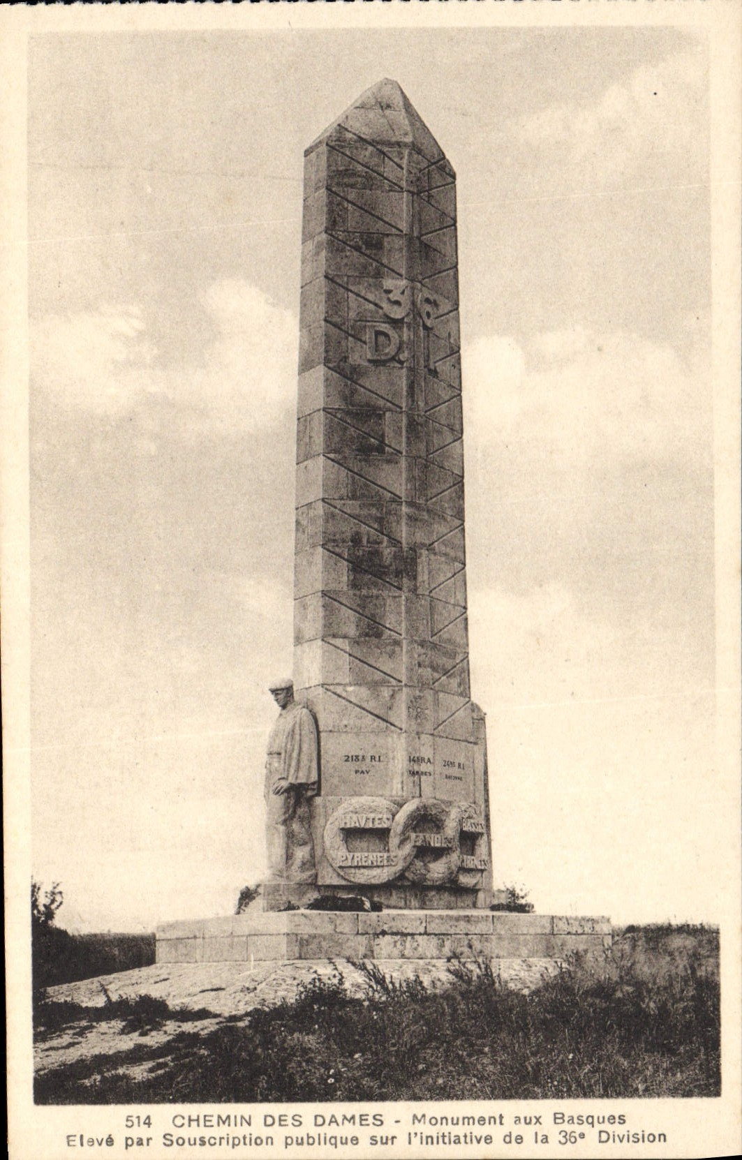 CPA Chemin des Dames Monument aux Basques Eleve par Souscription publique sur l'Initiative de la 36e