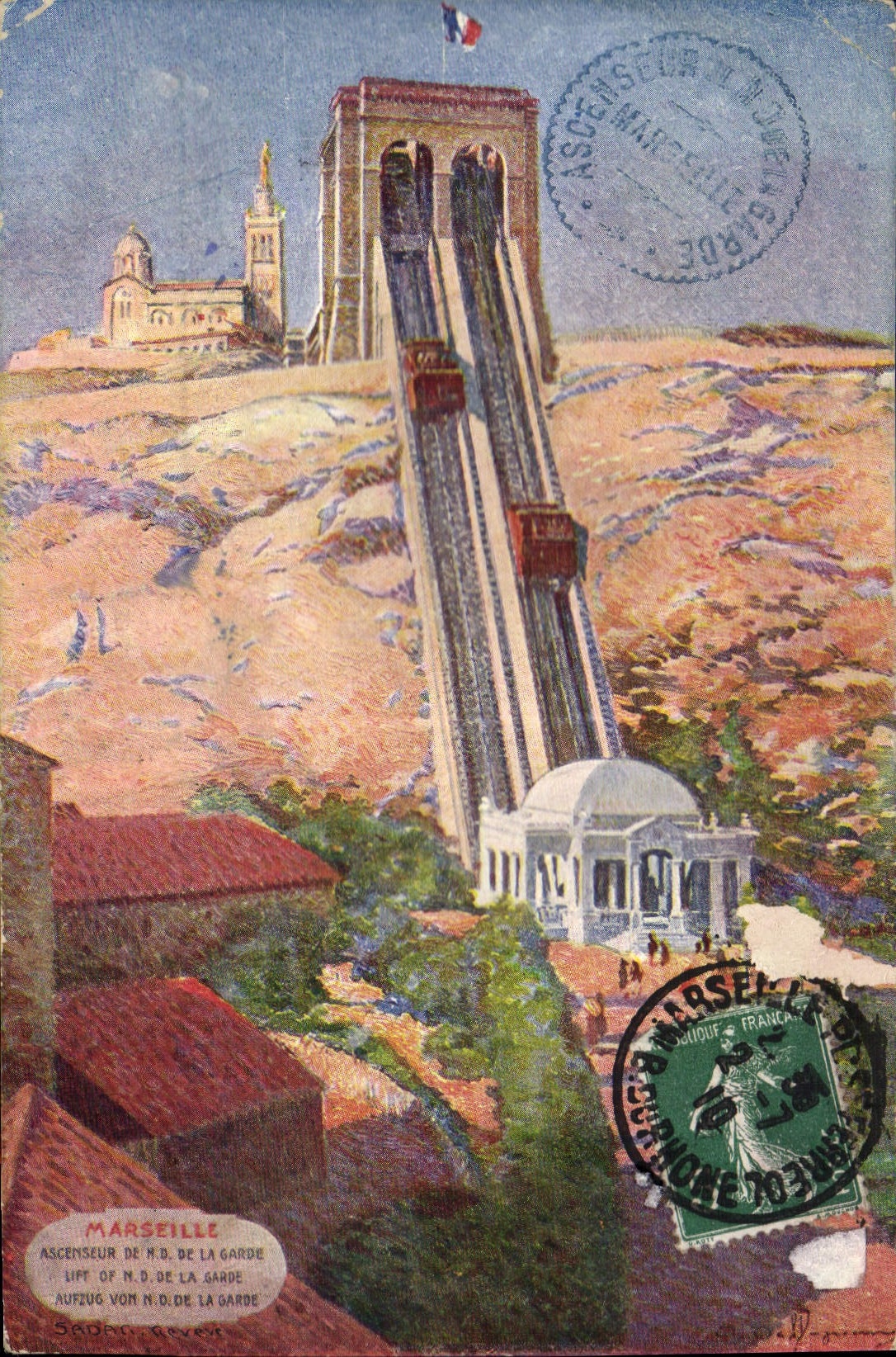 CPA Marseille Ascenseur de N D de la Garde 