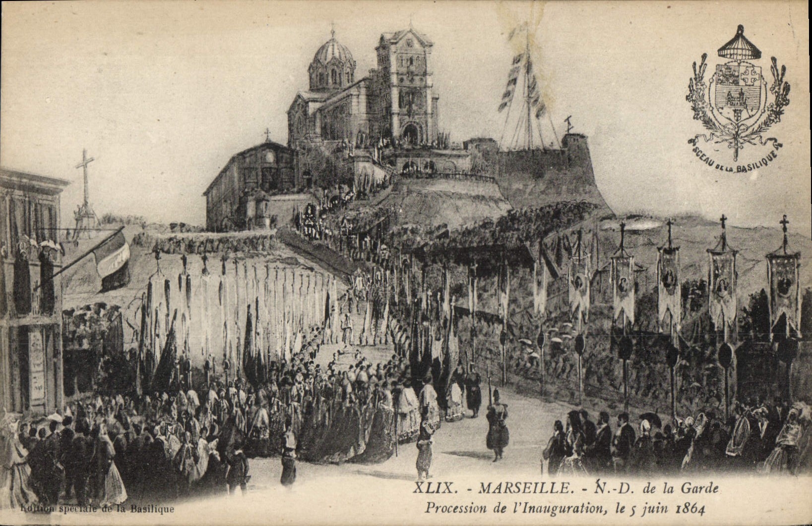 CPA Marseille N D de la Garde Procession de l'Inauguration le 5 Juin 1864 