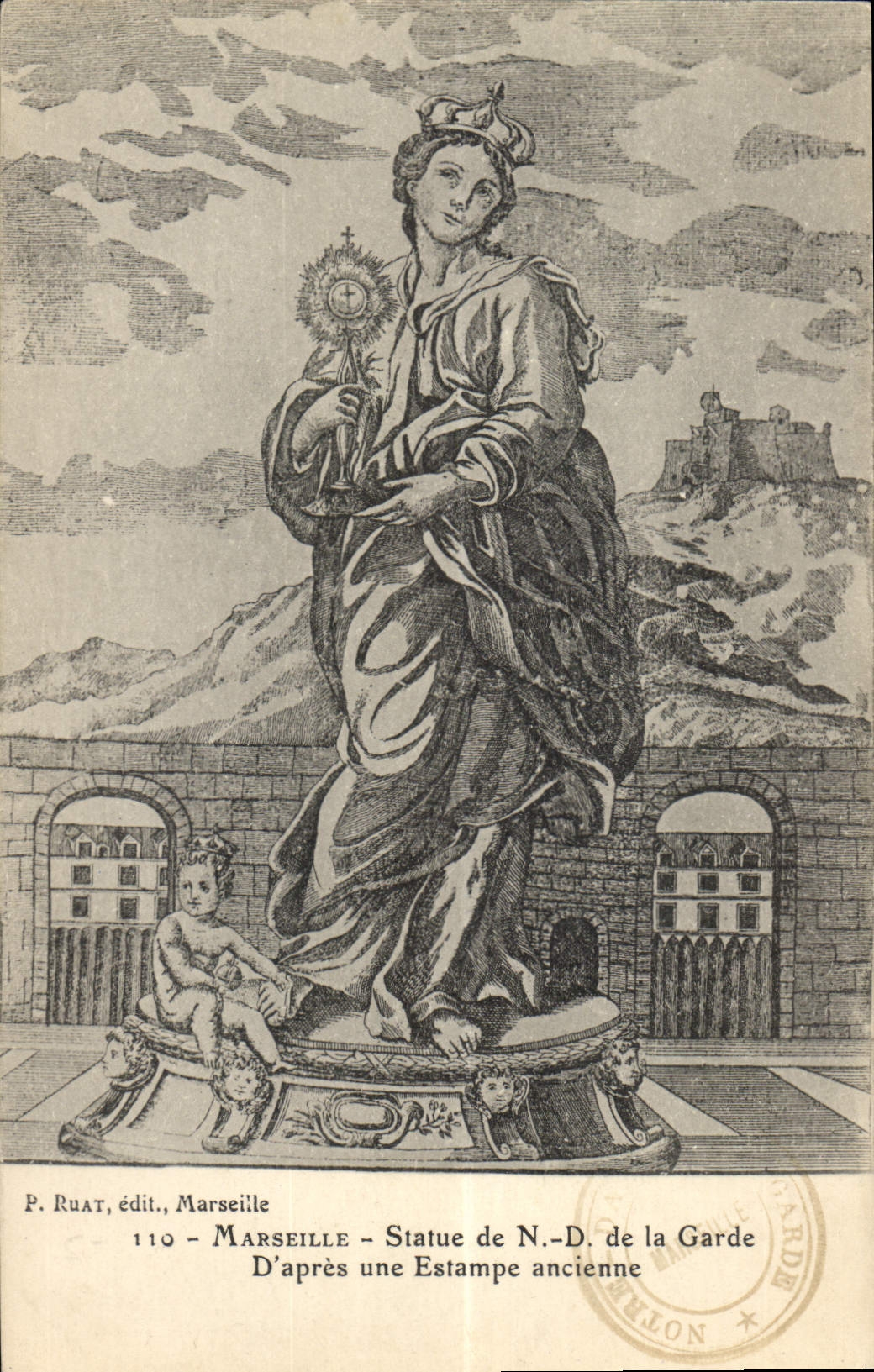 CPA Marseille Statue de N D de la Garde d'Apres une Estampe ancienne 