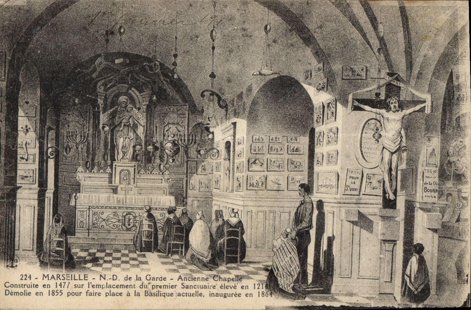 CPA Marseille N D de la Garde Ancienne Chapelle construite en 1477 sur l'emplacement du premier Sanc