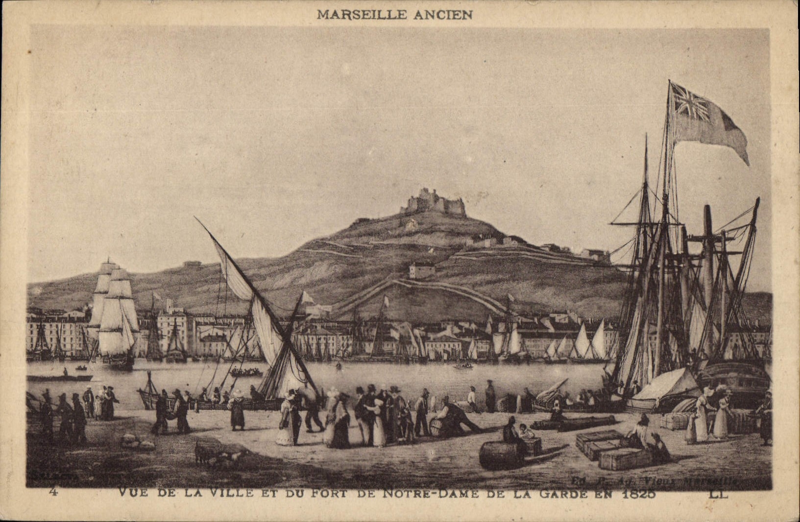 CPA Marseille Ancien vue de la Ville et du Fort de Notre Dame de la Garde en 1820 