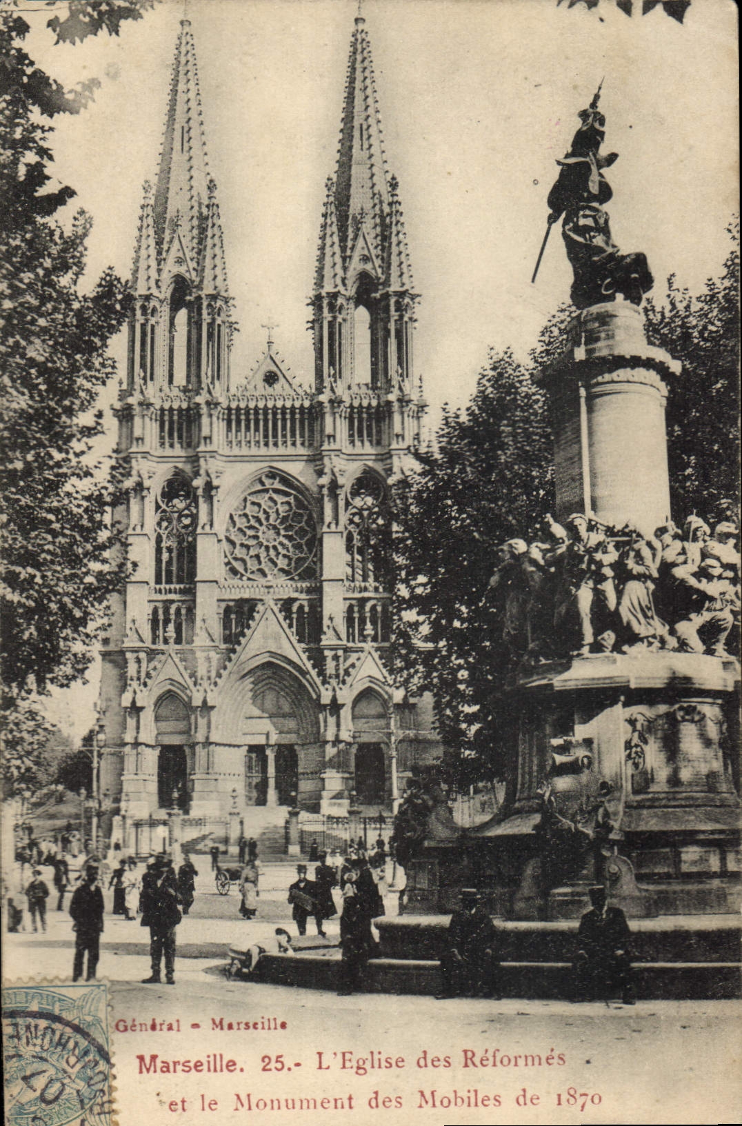 CPA Marseille Eglise des Reformes et Monument des Mobiles de 1870 