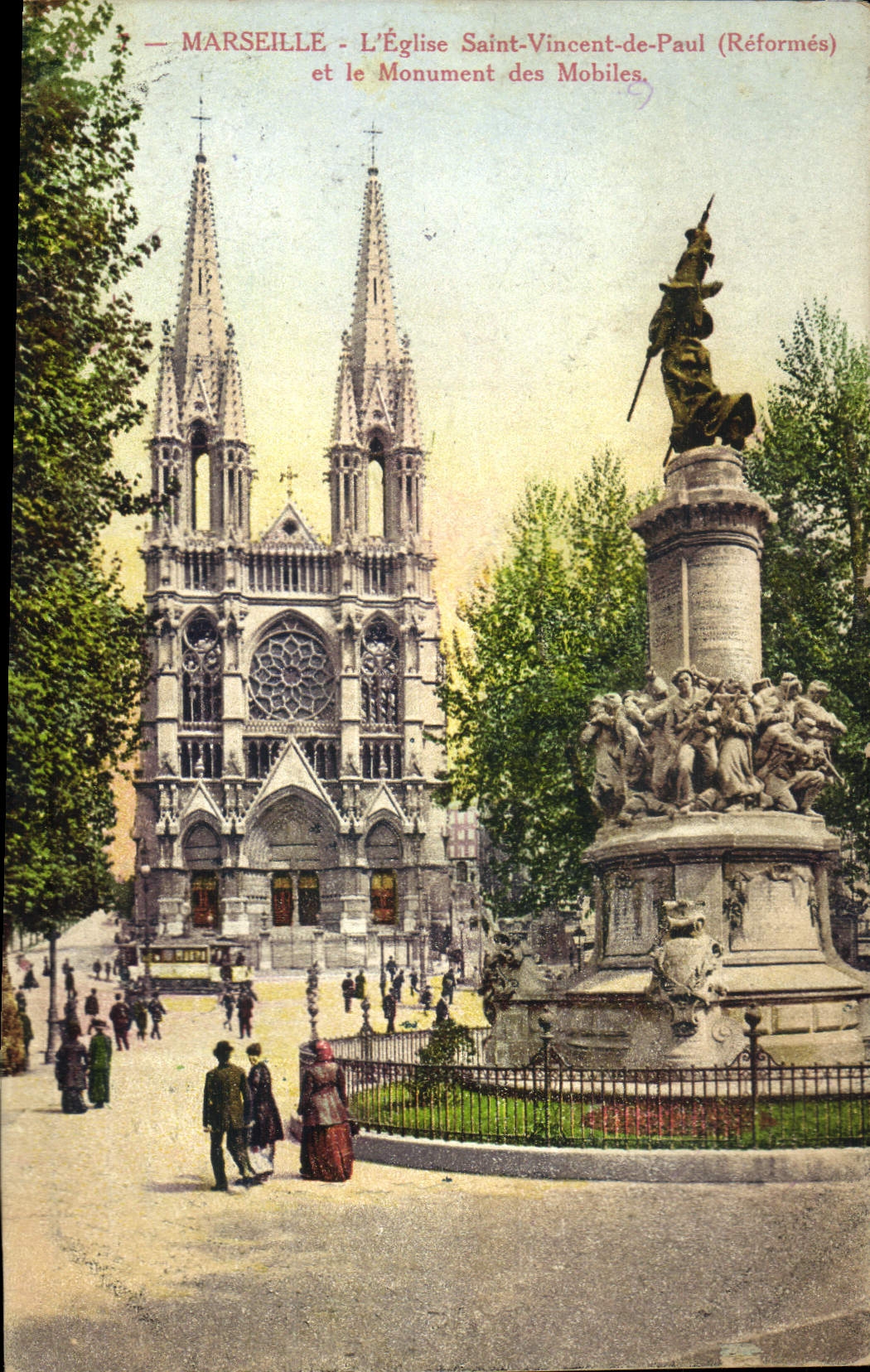 CPA Marseille L'Eglise Saint Vincent de Paul Reformes et le Monument des Mobiles 