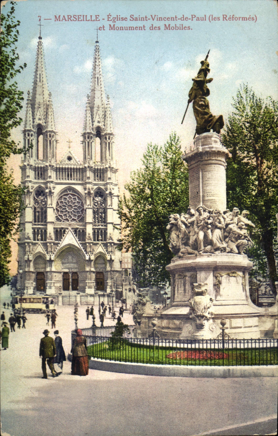 CPA Marseille L'Eglise Saint Vincent de Paul les Reformes et le Monument des Mobiles 