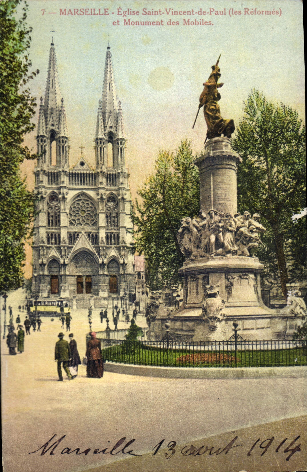 CPA Marseille L'Eglise Saint Vincent de Paul les Reformes et le Monument des Mobiles 